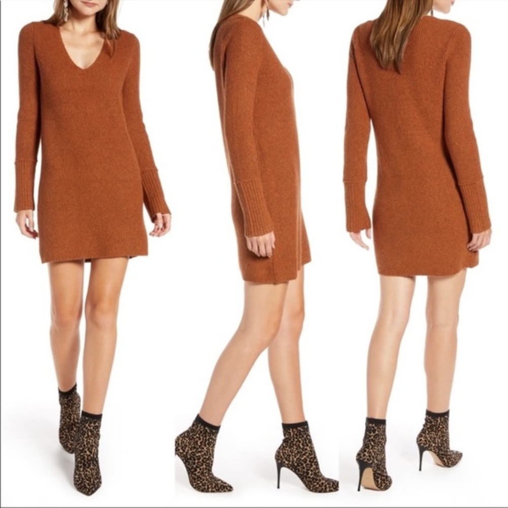 SOMETHING NAVY Rust Leather sweater tunic dress
